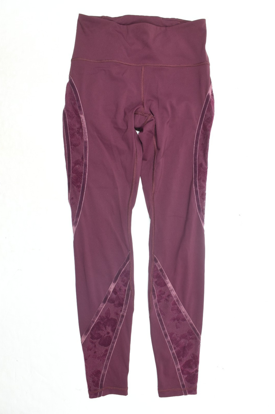 Lululemon Wunder Under Leggings Womens 6 Maroon Flocked Floral Stretch Yoga